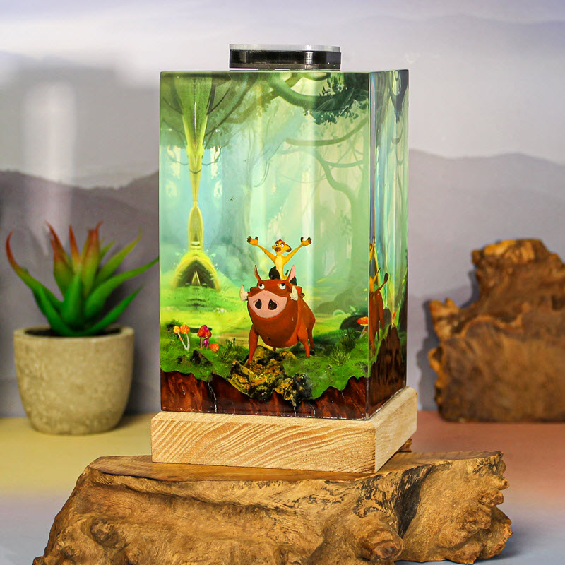 Đèn Epoxy Resin EPX041 Handmade Timon và Pumbaa Dễ Thương