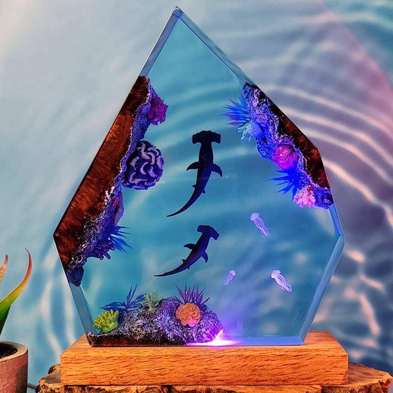 Đèn Trang Trí Epoxy EPX057 Cao Cấp Chủ Đề Đại Dương Cá Nhám Búa