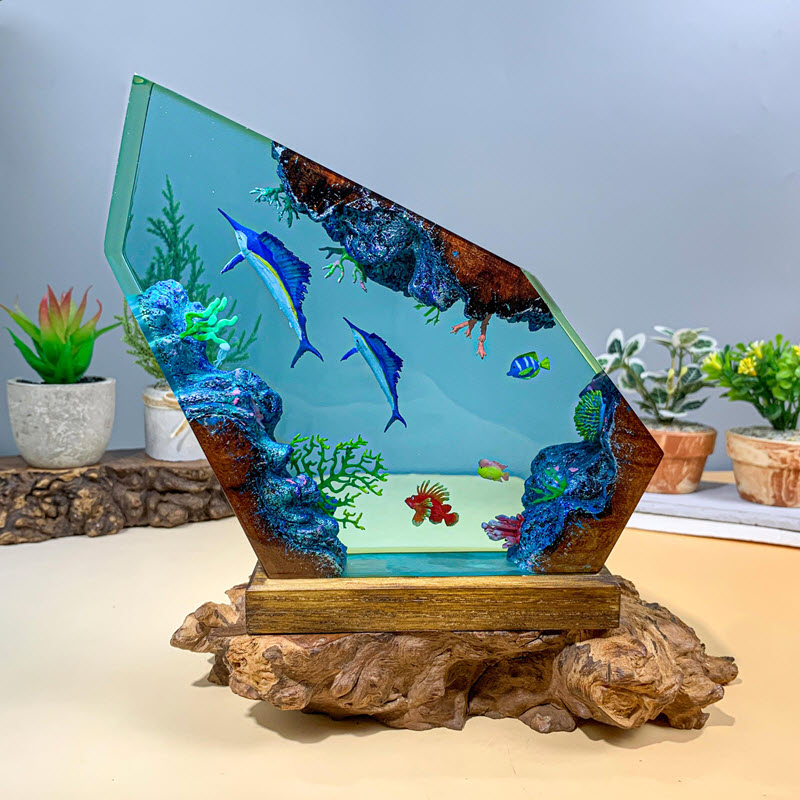 Đèn Bàn Epoxy EPX081 Thủ Công Cao Cấp Cá Kiếm Và Rạn San Hô