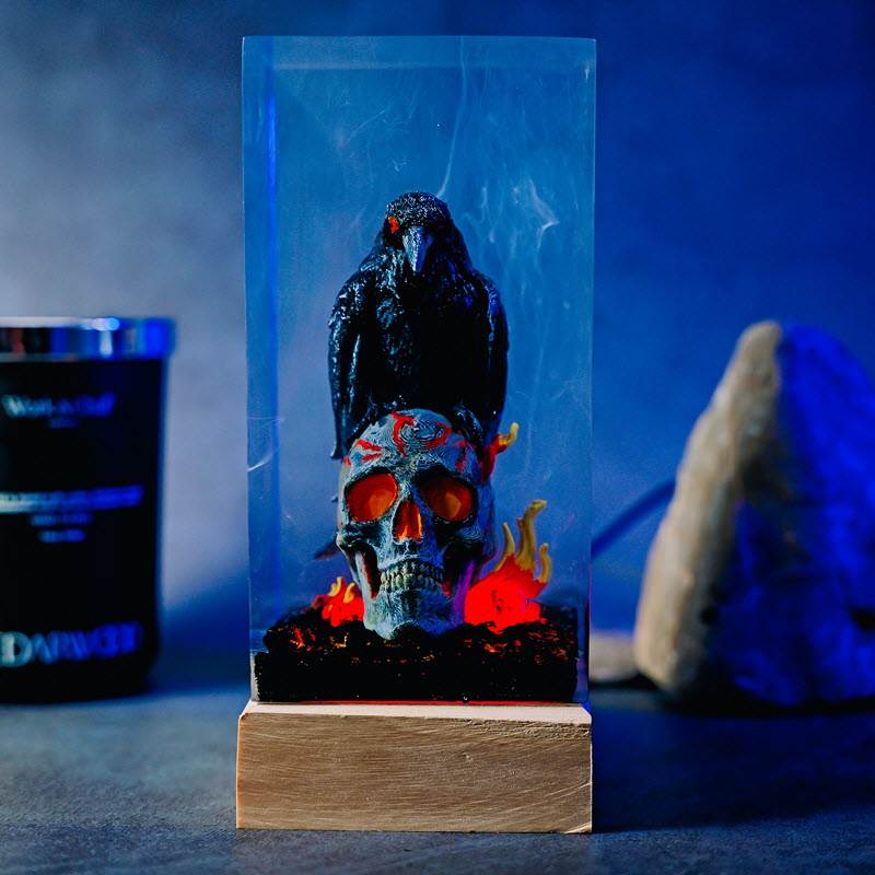 Đèn Gỗ Epoxy EPX100 Cao Cấp Mô Hình Quạ Đen Phong Cách Gothic