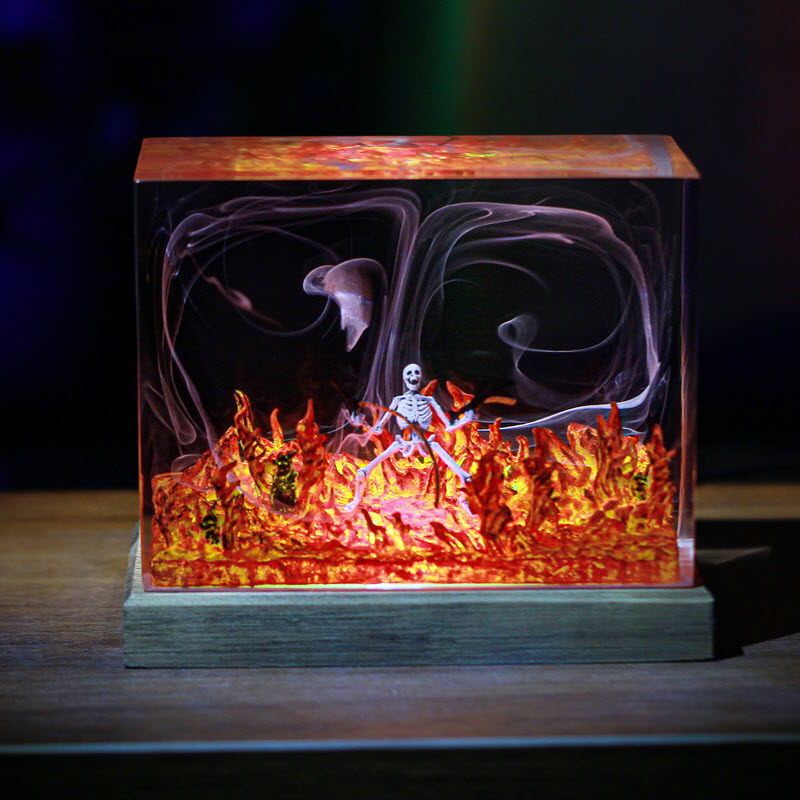 Đèn Gỗ Epoxy EPX101 Thủ Công Mô Phỏng Biển Lửa Quà Tặng Halloween