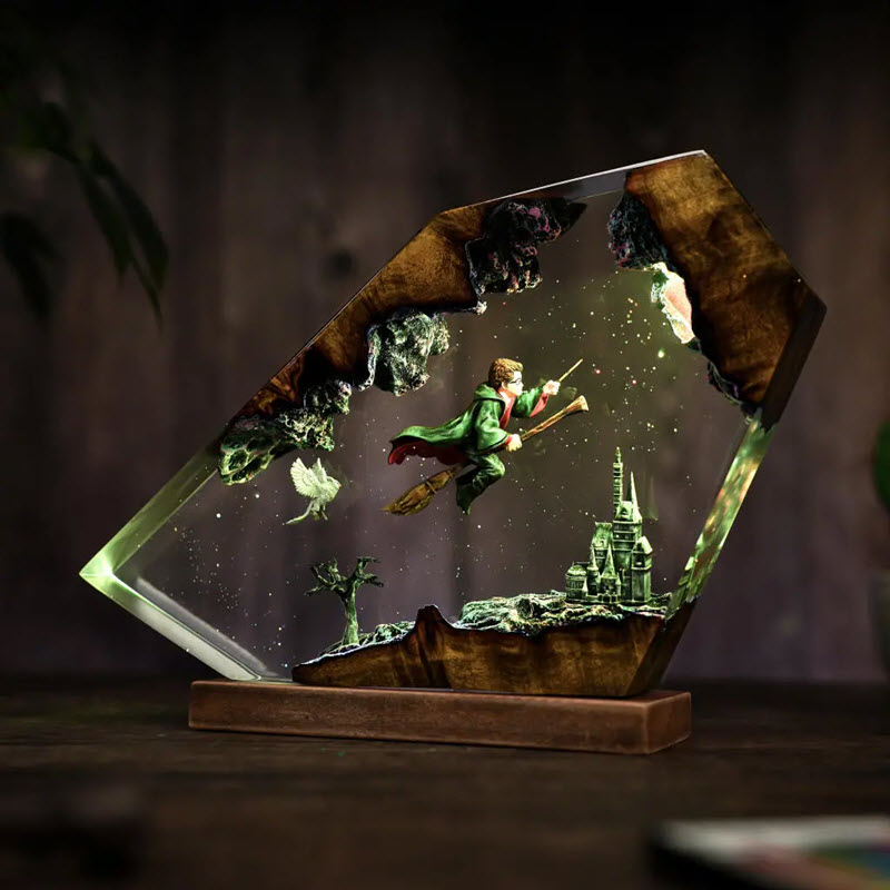 Đèn Gỗ Epoxy EPX108 Cao Cấp Harry Potter Cưỡi Chổi Bay