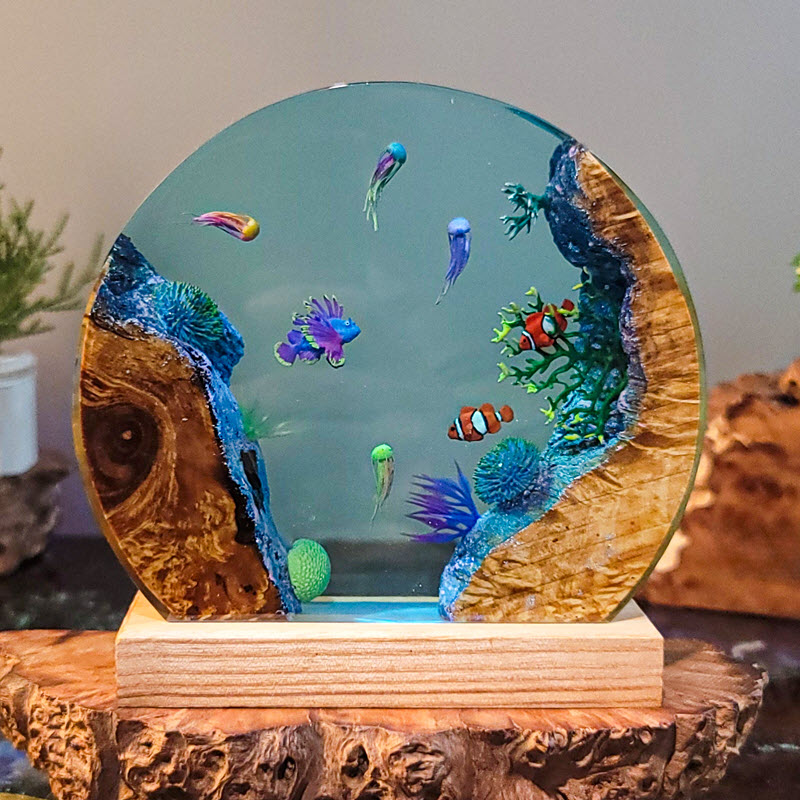 Đèn Gỗ Epoxy EPX099 Cao Cấp Cá Nhiệt Đới Và Rạn San Hô